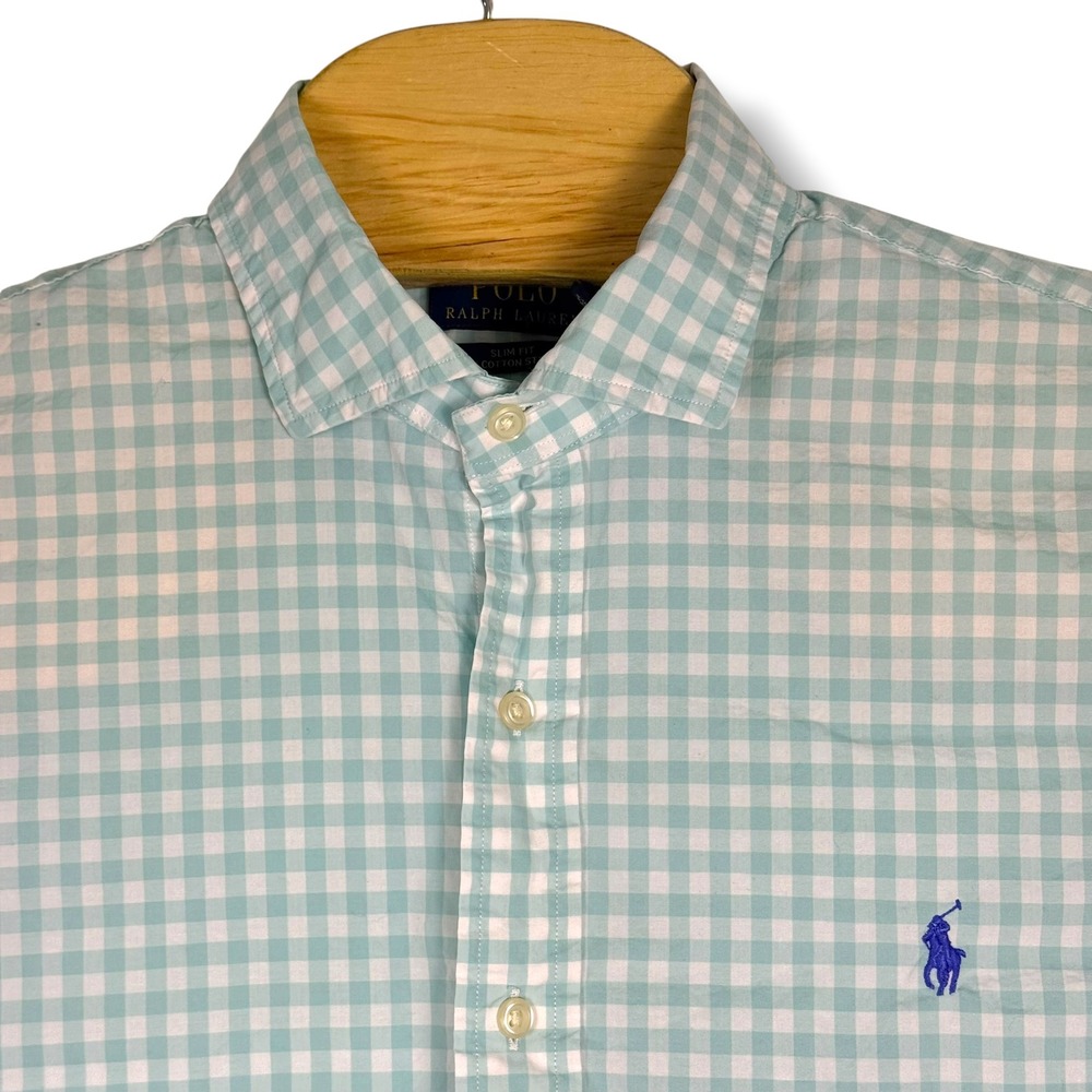 Polo Ralph Lauren Button Down Mens Large Green Gingham Check Cotton Stretch Pony - Picture 4 of 9